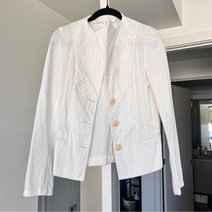Bottega Veneta Made In Italy Women's White Blazer Jacket- Cotton/Linen- Size M